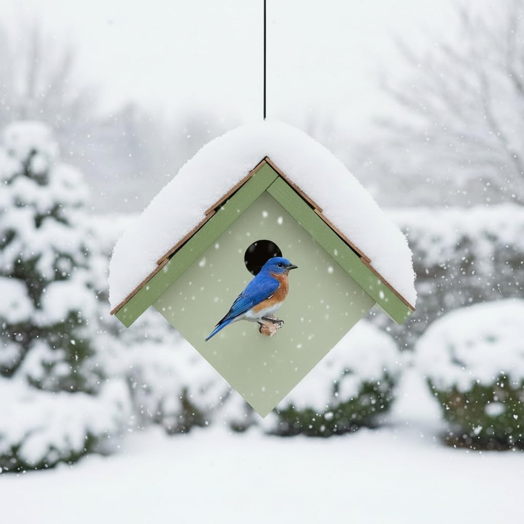 Large Cedar Bluebird House for Outside - Bamboo Shingles Roof Birdhouse for Bluebirds - Weather Proof Metal Protected - 13/16” Thickness Heavy Duty - Detachable and Easy Cleaning (1.5" Hole)