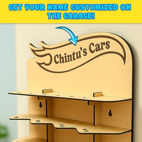 Image of SWAGSTATION Hotwheels Display Toy Car Garage - Customised Personalised Gift for Boys - Wooden Wall Hanging Car Stand to Hold 20 Toy Cars - Parking Garage Storage - Kids Room Decor Gift (Only Stand)