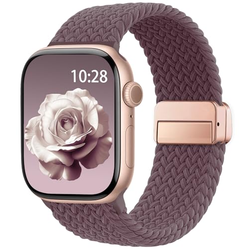 Braided Stretchy Band Compatible with Apple Watch Bands 38mm 40mm 41mm 42mm 44mm 45mm 46mm 49mm Women Men Soft Nylon Solo Loop Magnetic Sport Strap for iWatch Series 11 10 9 8 7 6 5 4 3 2 1 SE Ultra