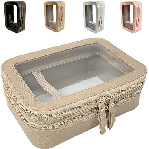 JAZD Clear Makeup Organizer - Cosmetic Bag for Women Travel & Home - Beige