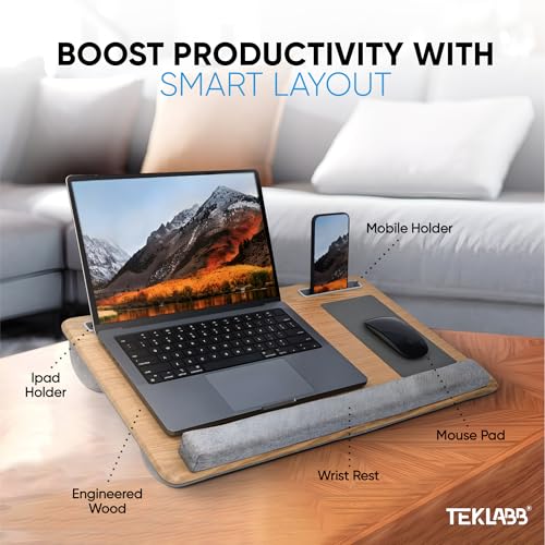 Image of Big Lap Desk Pillow | Wooden Laptop Stand | Portable Lap Desk for Home, Office, and Travel Comfortable workspace for Maximum Productivity (Big)
