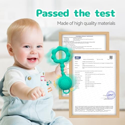 Teething Toys for Babies 0-6 Months, Baby Rattles 6 to 12 Months, 2-in-1 Rattle and Teether Toy for Soothing Sore Gums and Keeps Little Ones Entertained, Food Grade Silicone, Spearmint - Image 3