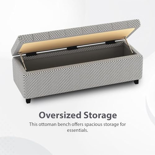 Image of 3 Seater Upholstered Ottoman Bench with Storage for Living Room | End of Bed Storage Seat | Button Tufted Pouffe Storage Settee Couch for Living Room Bedroom Office