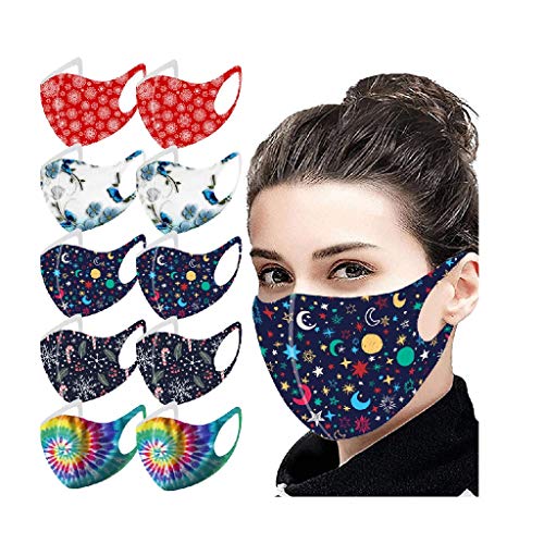Yue668 Navidad Protección Facial con Tinte De Corbata, 1/5/10pc Protectores Pañuelos Faciales para Ciclismo Y Baberos Faciales Adultos, Bufanda Protectora De Algodón De Seda De Hielo con Estampado