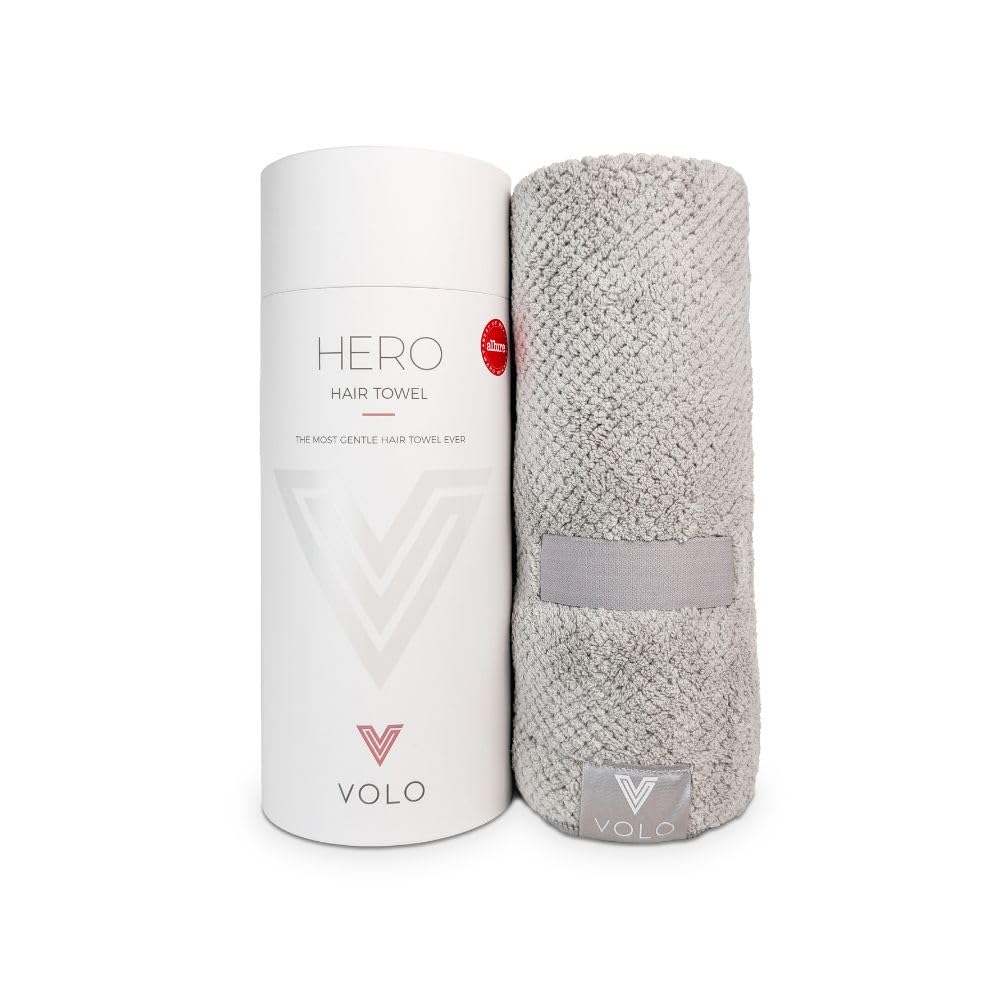 VOLO Hero Luna Gray Hair Towel - Ultra Soft, Quick Drying, Anti Frizz, Large Size, USA Made