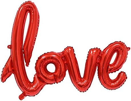 WULEEUPER Love Balloon Banner 42.5 Inches Handwriting Letter Giant Celebration Balloon Romantic Wedding Bridal Shower Anniversary Engagement Party Decoration (Red)