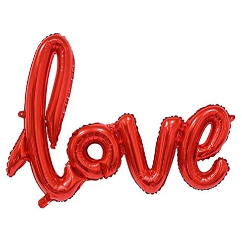 WULEEUPER Love Balloon Banner 42.5 Inches Handwriting Letter Giant Celebration Balloon Romantic Wedding Bridal Shower Anniversary Engagement Party Decoration (Red) Cover