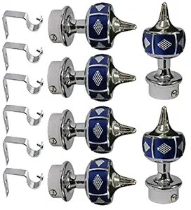 QUROLY Curtain Brackets Set Curtain Holder for Door and Window Fittings - Pack of Curtain Finials 6 Pcs and Support 6 Pcs Suitable for 1 Inch Rod ( Blue )