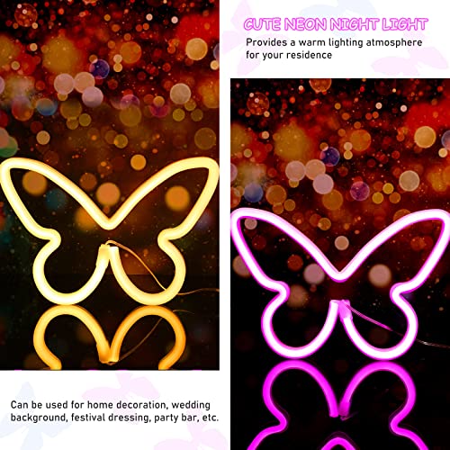 Image of Riakrum 2 Pcs Butterfly Neon Signs LED Lights Decor,Pink, Warm White