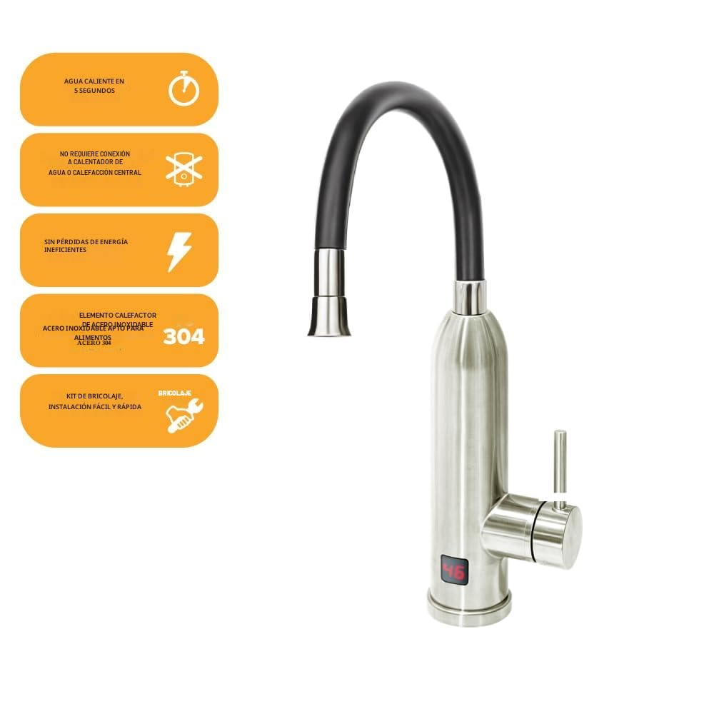 HOGART Grifo Eléctrico Con Calentador de Agua 230V - Para Cocina, Jardín, Baño, Caravana, Camping - Calentador Inteligente Instantáneo