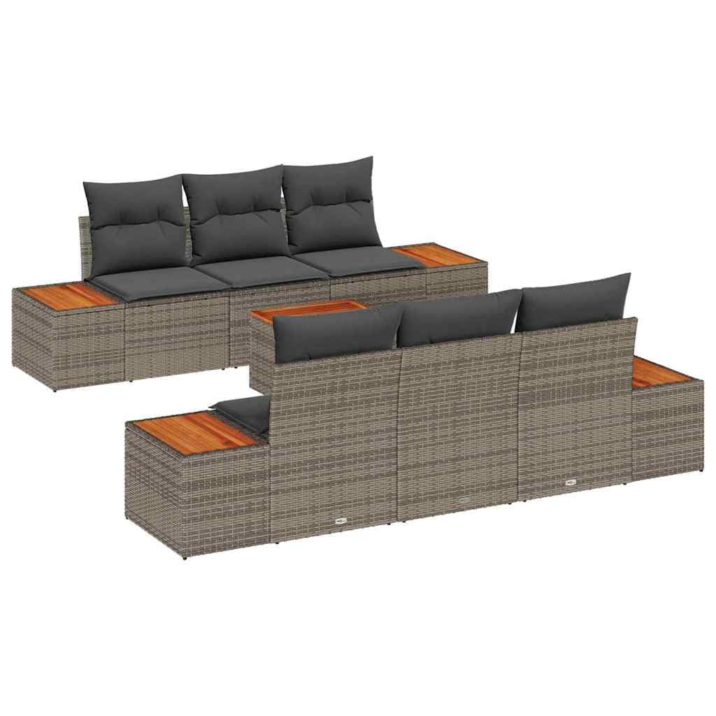 Set di divani da giardino con cuscino, 7 pezzi, grigio polyrattan, poltrona da esterno, divano modulare, seduta per patio terrazza balcone grigio