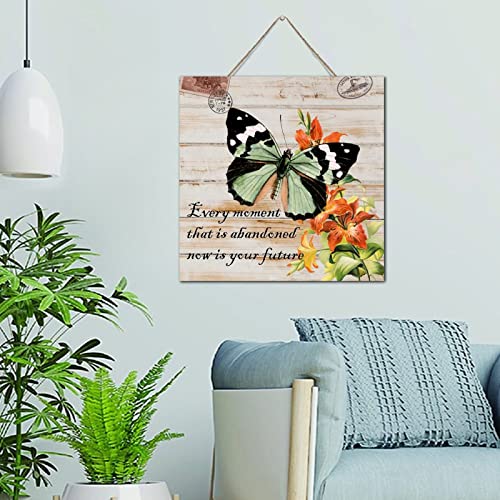 Idée cadeau décoration de table en bois panneau Now Is Your Future Positive motif fleur 30cm