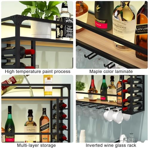 Étagère à vin murale dorée avec porte-verre suspendu LED - 7