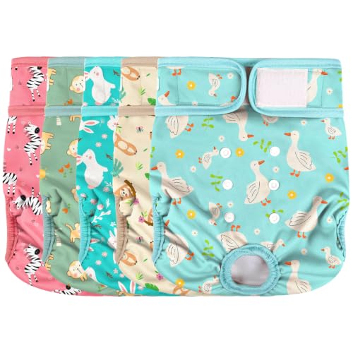 Image of wegreeco Female Dog Diapers, Washable Reusable Pet Puppy Doggie Diapers for Small Medium Large Female Dogs in Heat Period, Doggy Period Panties, 5 Pack, Small, Lively Animals