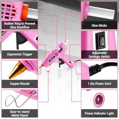 Hot Glue Gun Full Size: DEKOPRO 60/100Watt Dual Temp Hot Glue Gun Kit with 25 Glue Sticks, Organize Storage Case, Heavy Duty Heat Glue Gun Tool Set for Home Repair, Art & Crafts, DIY Pink - Image 3