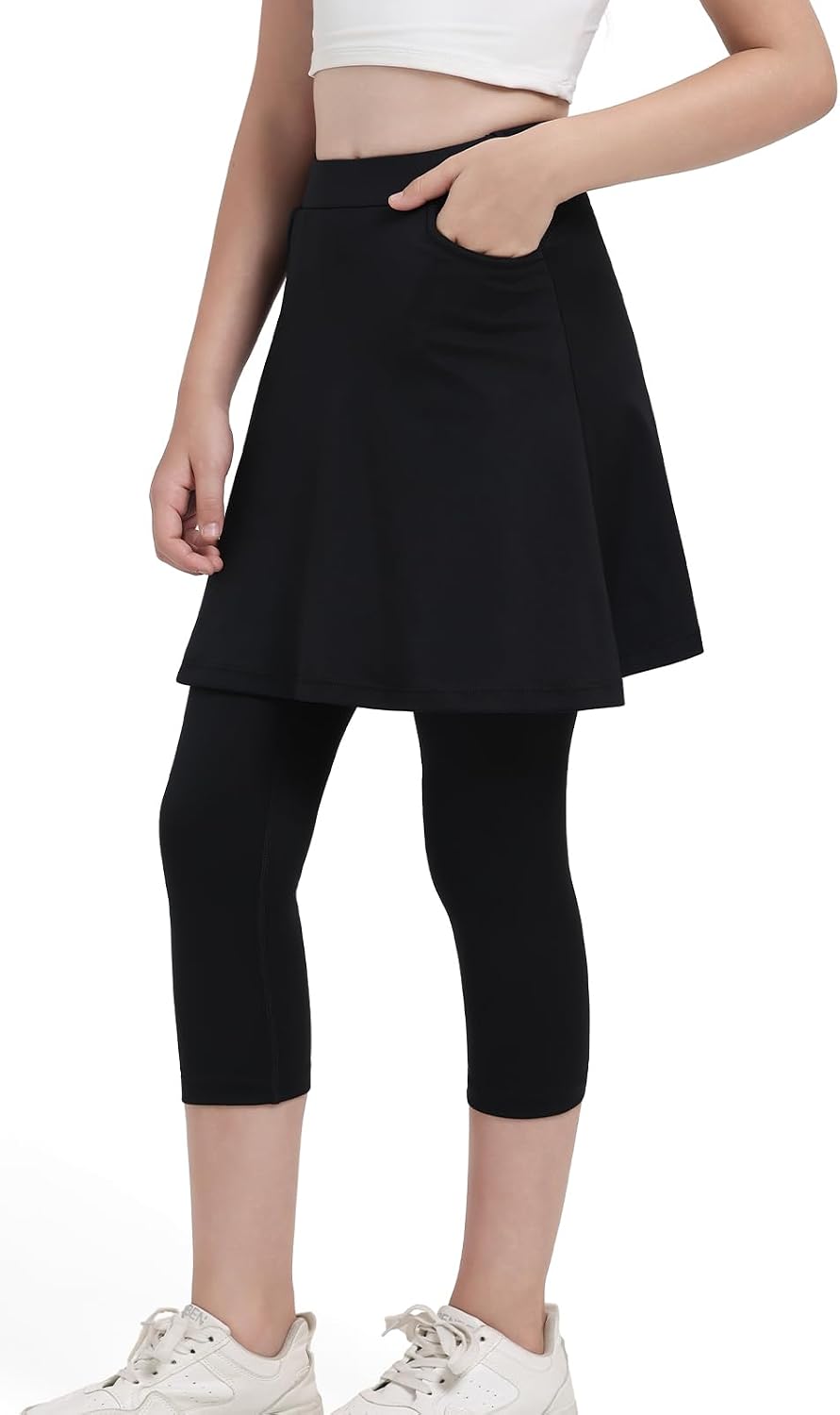 Xioker Girls Knee Length Skirts with Leggings,Girls Skirted Length Leggings with Pockets