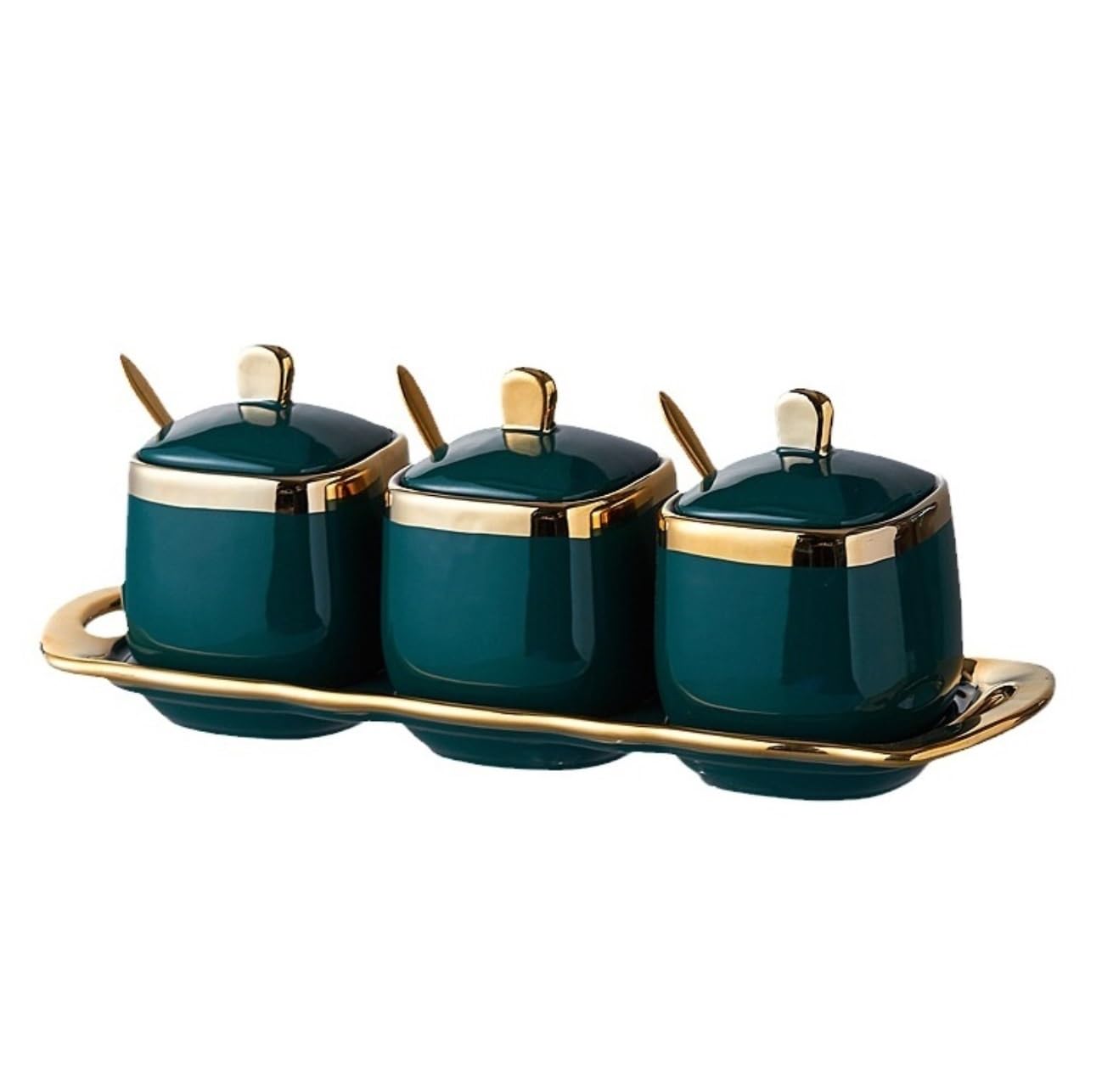 Gewürze Aufbewahrung Keramik-Gewürzbehälter-Set, Gewürzbox Mit Löffeldeckel Und Tablett, Gewürzglas-Behälter, Gewürzbox Gewurzglaeser Gewürzglas(A)