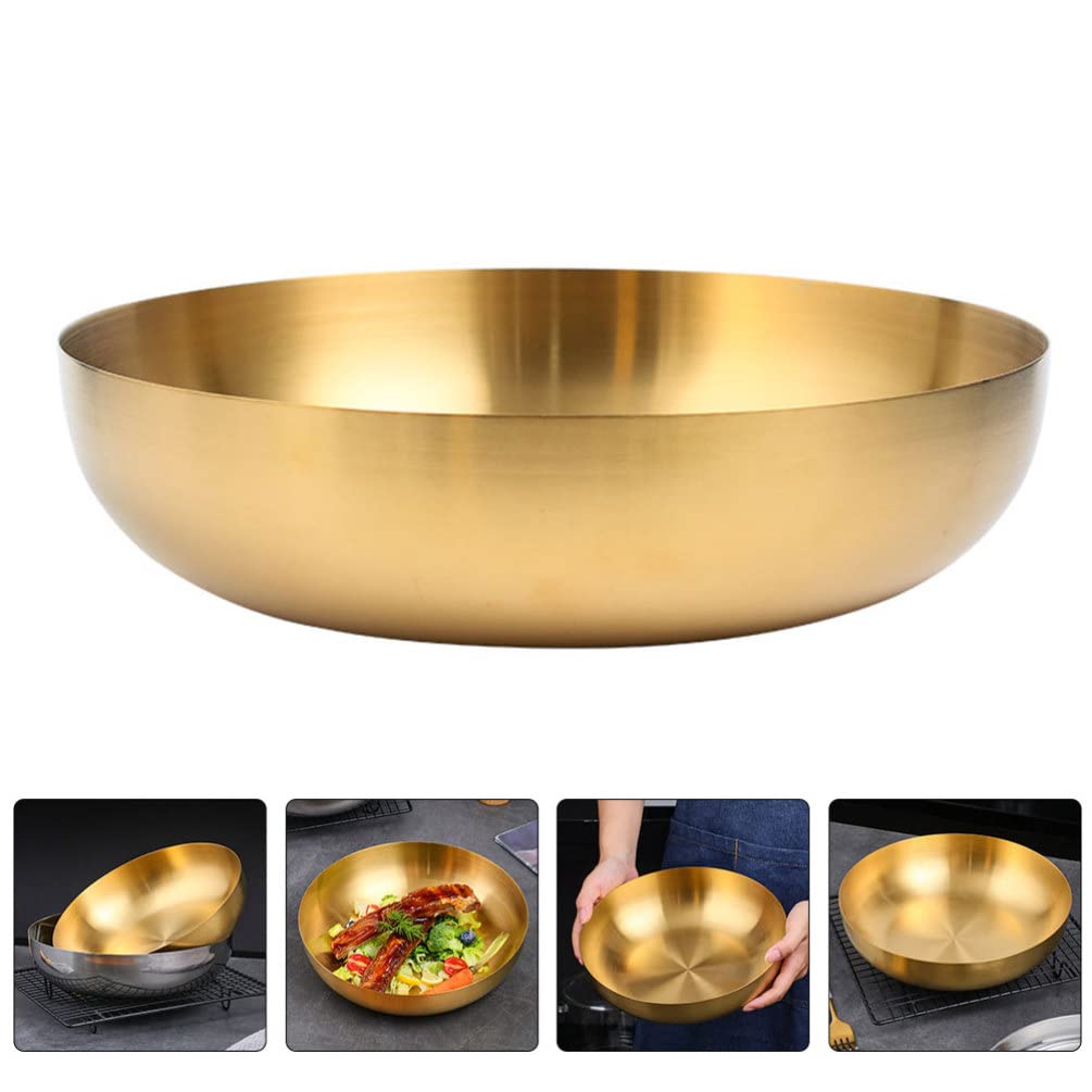Hemoton Bol mélangeur en acier inoxydable de 23,9 cm - Bol à nouilles japonais en métal doré - Bol de service à salade pour fruits Udon Soba Pho nouilles asiatiques