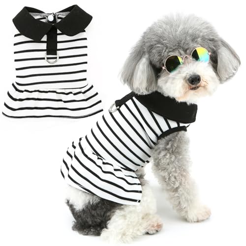Zunea Striped Dog Dresses for Small Dogs Girl Summer Princess Dress with D-Ring Soft Breathable Puppy Clothes Sleeveless Pet Dog Cat Skirt Doggy Chihuahua Toy Poodle Apparel M