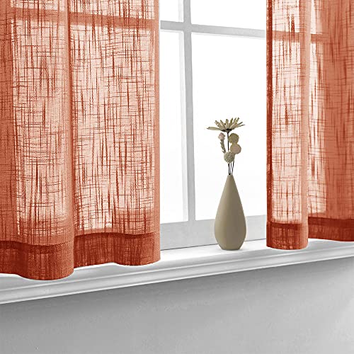 Burnt Orange Curtains 36 Inch Long For Bedroom 2 Panels Short Cafe Curtains Rod Pocket Tier Pumpkin Rust Boho Sheer Linen Small Window Treatment For Door Thanksgiving Kitchen Fall Room Decor Bathroom #TOP5