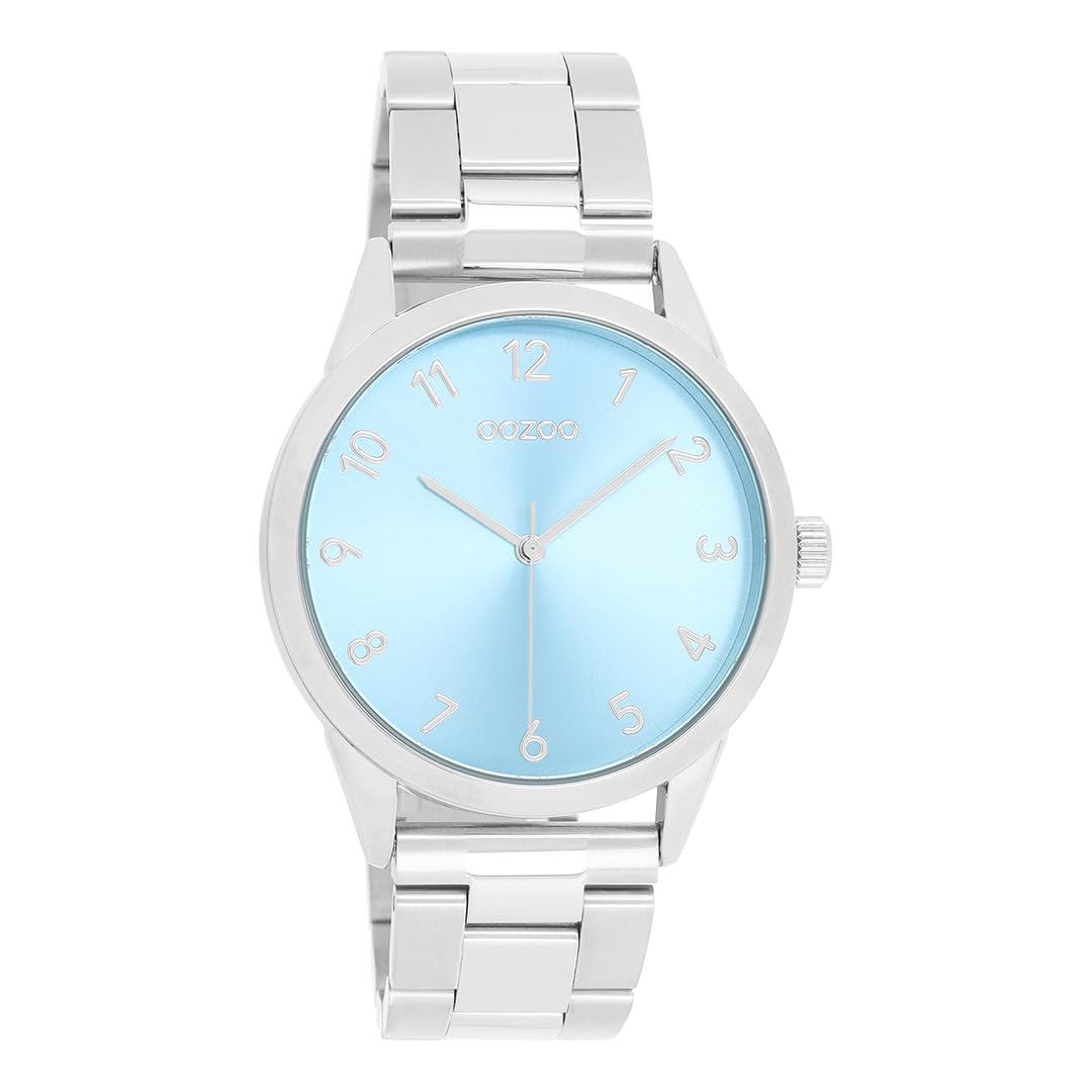 Oozoo - Orologio da donna Timepieces | Orologio da polso da donna con cinturino in rete | Orologio moderno per donne | Elegante orologio analogico da donna rotondo (cassa da 40 mm), Argento/azzurro
