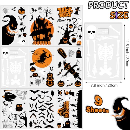 Image of NEWMIAO Halloween Window Clings, 9 Sheets Halloween Window Decal Stickers for Party Decorations, Removable Hallowmas Stickers for Glass Indoor and Outdoor Home Decor Party Supplies