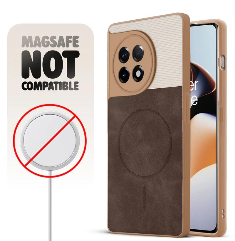 Image of Bintage CASE Dual-Leather Mac Safe Design Phone Case| Soft Touch Finish | Full Camera Protectection Back Cover Compatible for OnePlus CPH2487 / 1+ 11R 5G - White & Choco Brown