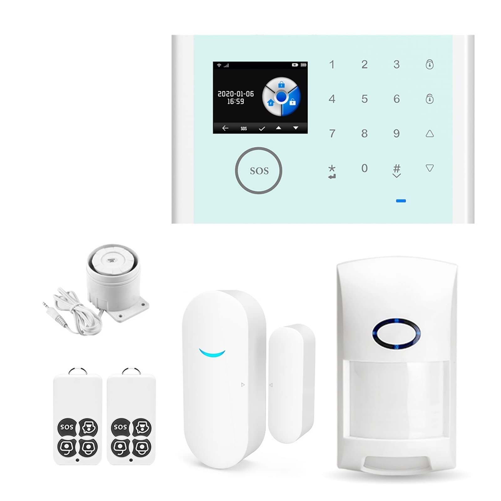CUDTAPI Tuya Security Alarms For Home Kit Alarm System Door Sensor Wireless Doorbell/GSM App Control(Set green A)