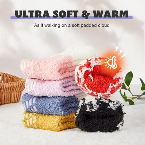 6 Pairs Womens Fuzzy Socks with Grips Non Slip Slipper Fluffy Socks Gifts for Women (6 pairs/color #5)3
