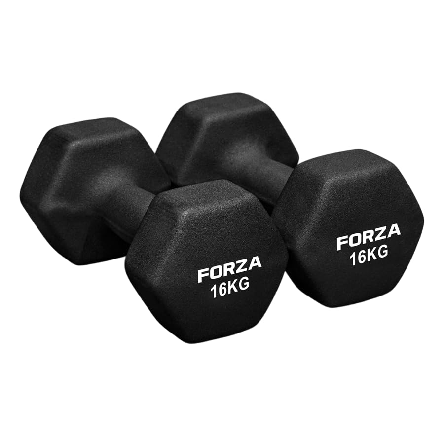 FORZA Neoprene Hex Dumbbells | Pair of Dumbbells with Non-Slip Grip – Ergonomic Design for Strength Training & Home Workouts – Available in Multiple Weights (16kg)