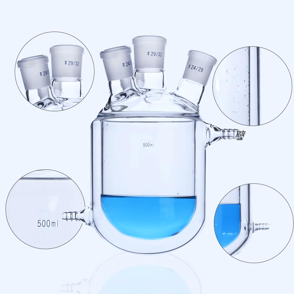 Matraz aforado de borosilicato, N/A 250 500 1000 ml Frasco reactor de vidrio con revestimiento de doble capa de 4 cuellos Matraz de vidrio for laboratorio Experimento(1000ml 29-24-24-24)