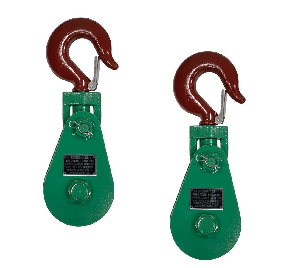 Mytee Products 2 Pack Snatch Block with Hook WLL 8 Ton 8" Sheave 3/4 Inch Wire Rope Wrecker Roll Back Recovery