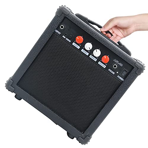 Ermik Electric Guitar Amp 20W Guitar Amplifier Portable Amp For Electric Guitar Built In Speaker Headphone Jack Input And Aux Jack Drive Button Four Knobs Gain Bass Treble And Volume - Black #TOP1