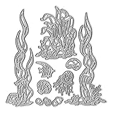 Metal Ocean Cutting Dies Embossing Stencil Seaweed Shell Jellyfish Coral Tropical Fish Die Cuts for Card Making Scrapbooking Paper Craft Album Stamps DIY Décor