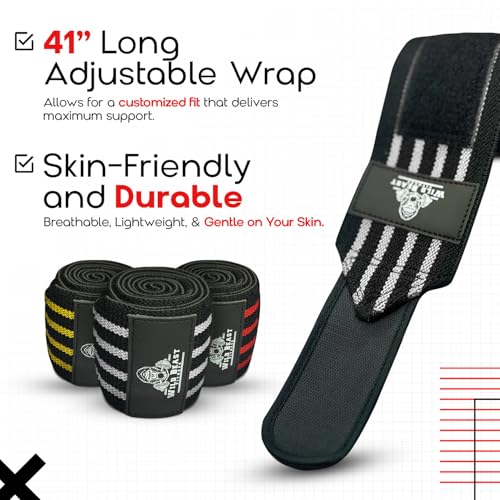 Image of Elbow Wraps for Weightlifting (Pair), Stretchable & Breathable 41 inch Elbow Compression Strap, Weightlifting Straps for Bench Press, Supports Powerlifting, Pressing, Elbow Straps for Gym Accessories for Men (White)