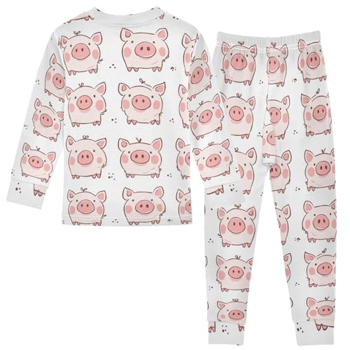 Pajama Sets Long Sleeve Cute Pink Pig Pattern Soft Comfy Sleepwear 2 Piece PJS 3-8T3