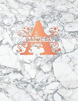 Paperback Amelia: Personalized Sketchbook 8.5 X 11. Monogram Letter/Initial a Sketch Pad/Journal/Note Book. White Marble & Rose Gold Cov Book