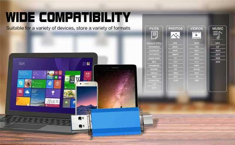 2-Pack 64GB Dual USB 3.0 Flash Drive USB C & USB A 2-in-1, Thumb Drive for Type-C Phones, PC, External Storage for Photos/Videos/Files