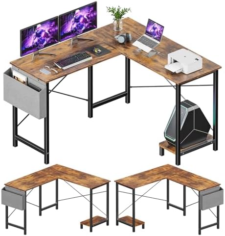 Sweetcrispy L Shaped Computer Desk – Gaming Table Corner Desk 50 Inch PC Writing Desk Study Desks with Wooden Desktop CPU Stand Side Bag Reversible for Home Office Dorm Small Space, Rustic Sweetcrispy L Shaped Computer Desk – Gaming Table Corner Desk 50 Inch PC Writing Desk Study Desks with Wooden Desktop CPU Stand Side Bag Reversible for Home Office Dorm Small Space, Rustic