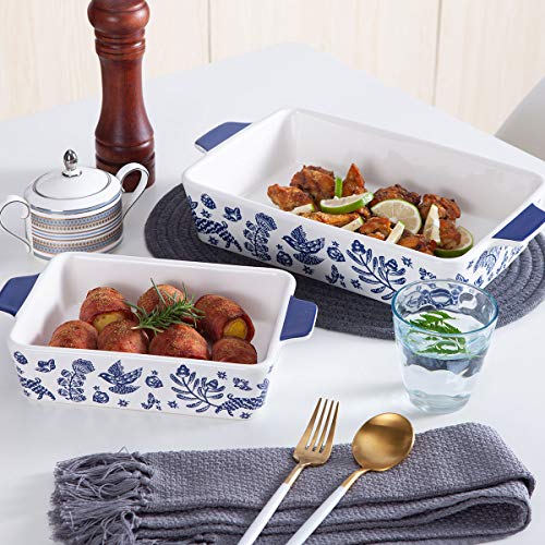 Bakeware Set,SIDUCAL 2 PCS Ceramic Baking Dish Set,Rectangular Serving Bakeware with Heat-Resistant,14x8 Inches,Blue - Thumbnail 5
