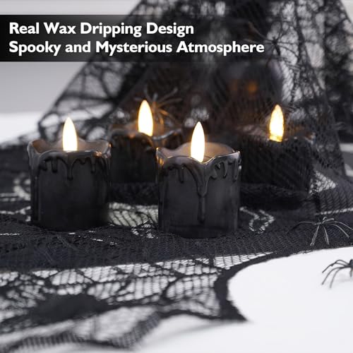 Image of Rhytsing 2'' Black Flameless Votive Candles Real Wax Dripping Design, LED Faux Battery Operated Tealight Candles with Timer for Halloween - Set of 4