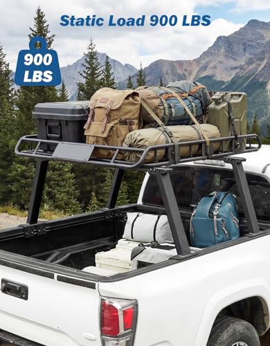 Image of JOYTUTUS Heavy Duty Width Extendable Truck Bed Ladder Rack, Fit for Mid-Size Wide Truck Bed, Rust-Resistant Overland Cargo Rack Compatible with Gladiator JT, Frontier, Canyon, Colorado, Ranger