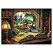 BBOLDIN Train Forest Book Puzzle 1000 Pieces for Adults, Magic Vintage Plant Jigsaw Puzzles Castle, Fantasy Bookshelf Nature Tree Puzzles