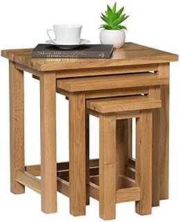 Hallowood Furniture Waverly Oak 3 Nest of Tables in Light Oak Finish  Solid Wooden Nesting Tables for Living Room & Hallway  Multifunctional Coffee Table & Lamp Stand  Side Tables for Bedroom
