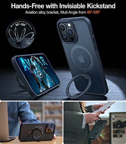 Torras Magnetic For Iphone 14 Pro Max Case [Compatible With Magsafe] With Stand, [Military Grade Drop Protection] Shockproof Translucent Back Slim Protective Phone Case Upro Ostand (2022), Black #TOP3