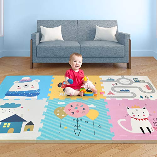 Play Mat, Foldable Baby Crawling Mat Non-Toxic Kids Puzzle Exercise Playmat Large Waterproof Foam Floor Play Mat with Soft Interlocking Floor Tiles Reversible Playmat for Toddler Infant - 67x45x0.79IN