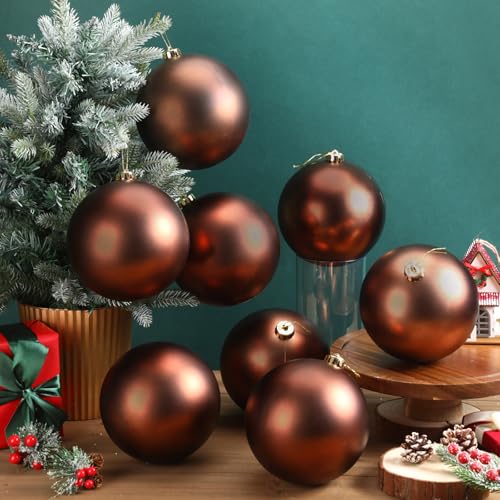 Wettarn 8 Pcs 6 Inch Brown Christmas Balls Ornaments Rustic