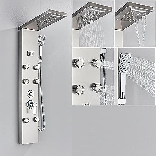 Panel de ducha con caída de agua tipo cascada, set de grifería SPA con jet de masaje, columna de ducha con pantalla de temperatura y mezclador, modelo F,F (C)