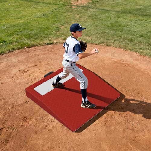 KaoShan Portable Pitching Mound for Baseball - 30 x 30 x 4 Inch Pitchers Mound with High Density EVA Bottom, Baseball Training Equipment with Antifade Turf & Pitching Rubber