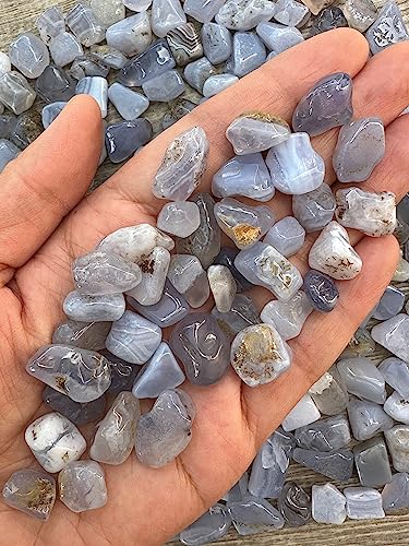 Image of GAF TREASURES 2 oz Lot Natural Blue Chalcedony Semi Tumbled Gemstone Chips, Crushed Mini Crystals, Undrilled Crystal Chips (Blue Chalcedony)